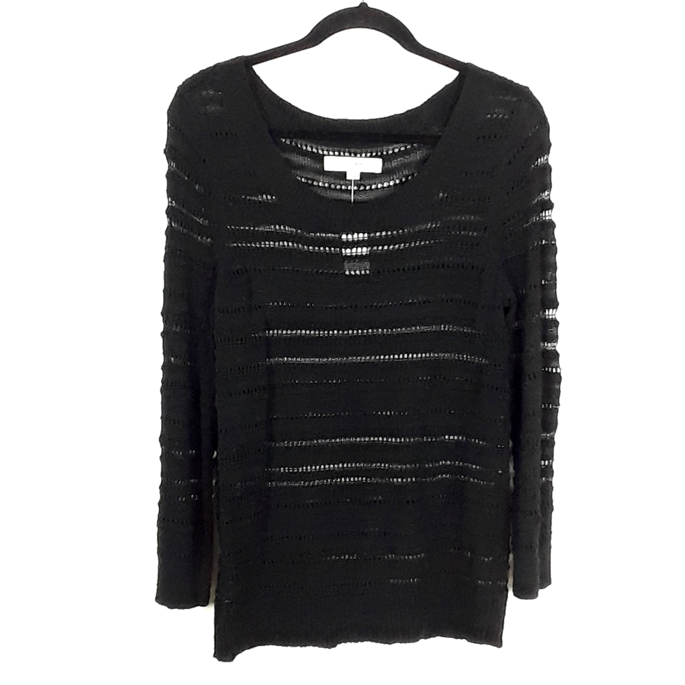 Loft Ann Taylor Black Eyelet Pullover Sweater Cotton Knit, Womens Size Medium
